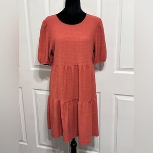 Crystal Doll Juniors Lined Cottagecore Coral Pink Tiered Dress Size L Women’s